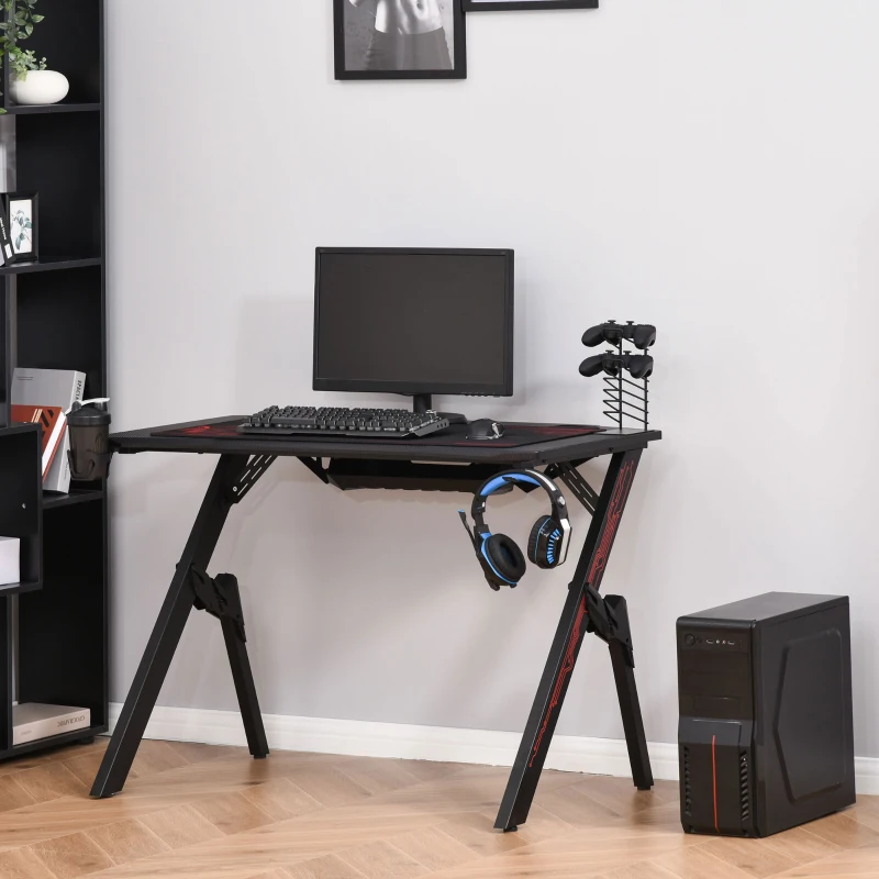 HOMCOM Gaming Desk Computer Table, Game Handle Holder Cup Holder Headset Hook, Spider Leg