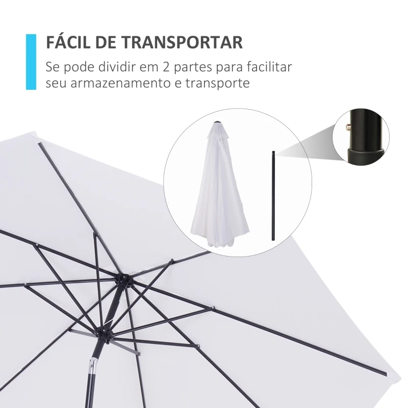 Outsunny Chapéu de Sol de Jardim Ø295x250cm com Manivela Chapéu de Sol Exterior com Mecanismo de Inclinação e Mastro Desmontável de Metal para Terraço Piscina Pátio Branco