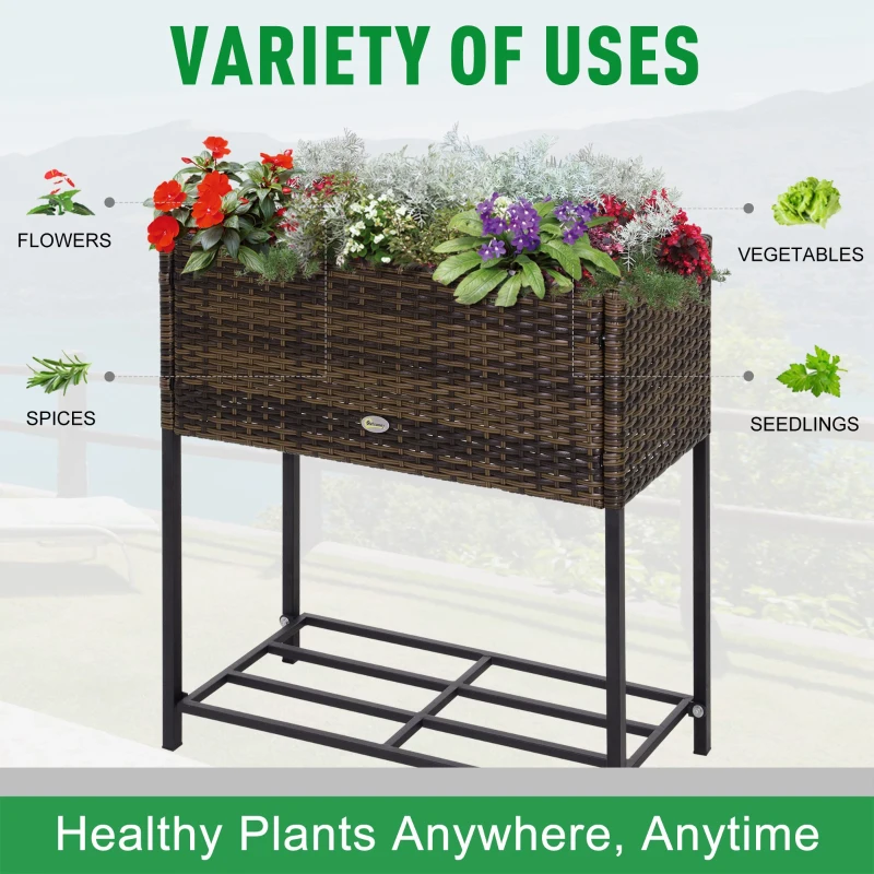 PE Rattan Raised Flower Plant Vegetables Stand Rack Shelf Box Growth Outdoor Indoor