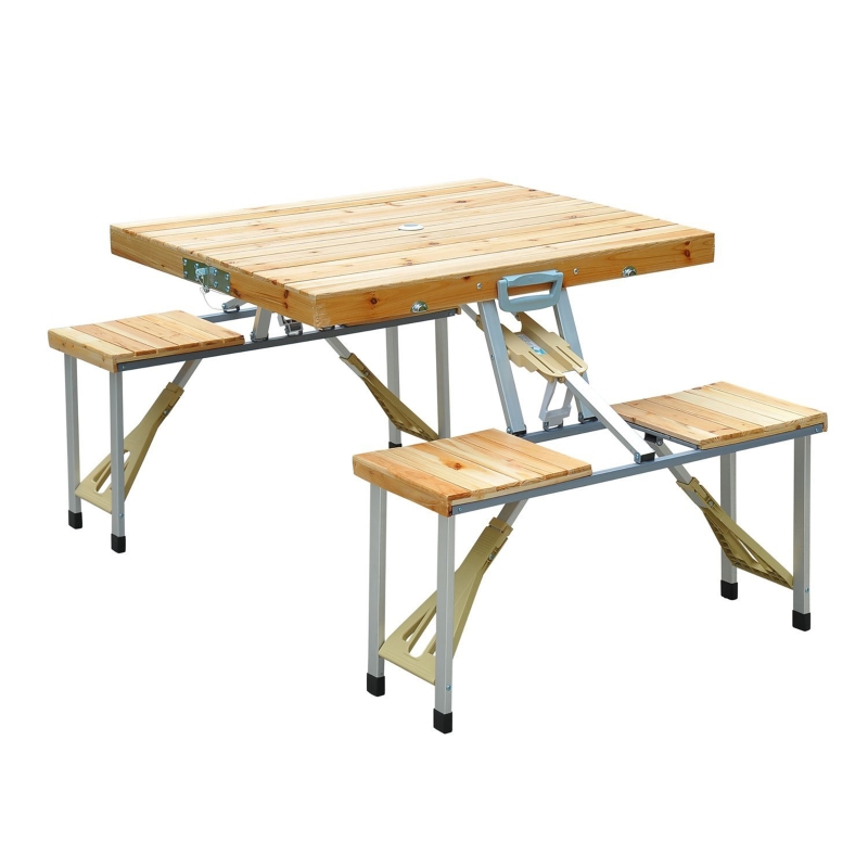 OUTSUNNY Portable Folding Camping Picnic Table Party Field Kitchen Outdoor Garden BBQ Chairs Stools Set Wooden Wood