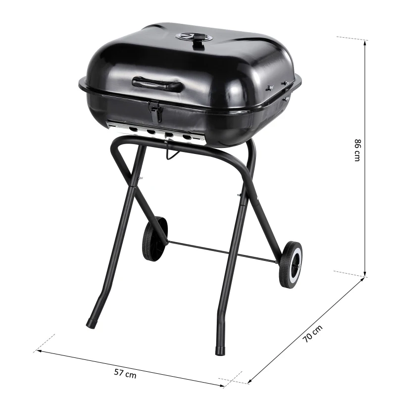 OUTSUNNY 22" Steel Porcelain Portable Outdoor Charcoal Barbecue Grill with Wheels, Black