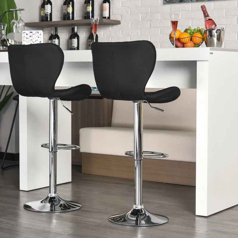 HOMCOM 2 Pieces Bar Stools Adjustable Height Dining Chair with/ Footrest for Home Pub, Black