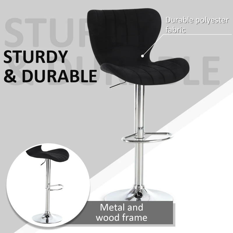 HOMCOM 2 Pieces Bar Stools Adjustable Height Dining Chair with/ Footrest for Home Pub, Black