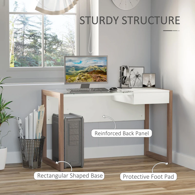 HOMCOM Computer Desk Workstation Center Writing Laptop Table Glass Top Modern Design Furniture for Home Office Study Use