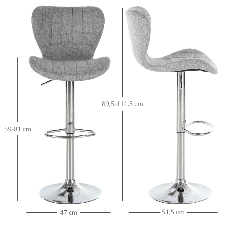 HOMCOM 2 Pieces Bar Stools Adjustable Height Counter Chair with/ Footrest for Home Pub, Grey