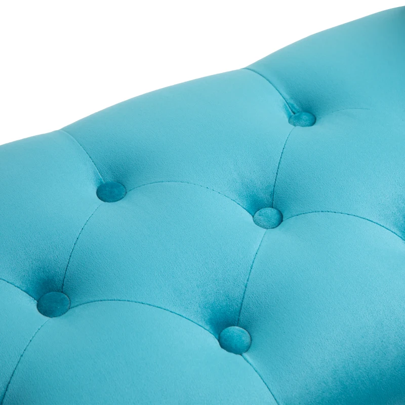 HOMCOM Vintage Bed End Bench with Armrest Tufted Footrest Stool Upholstered Bedroom Imitation Velvet Blau 117 x 40 x 58 cm
