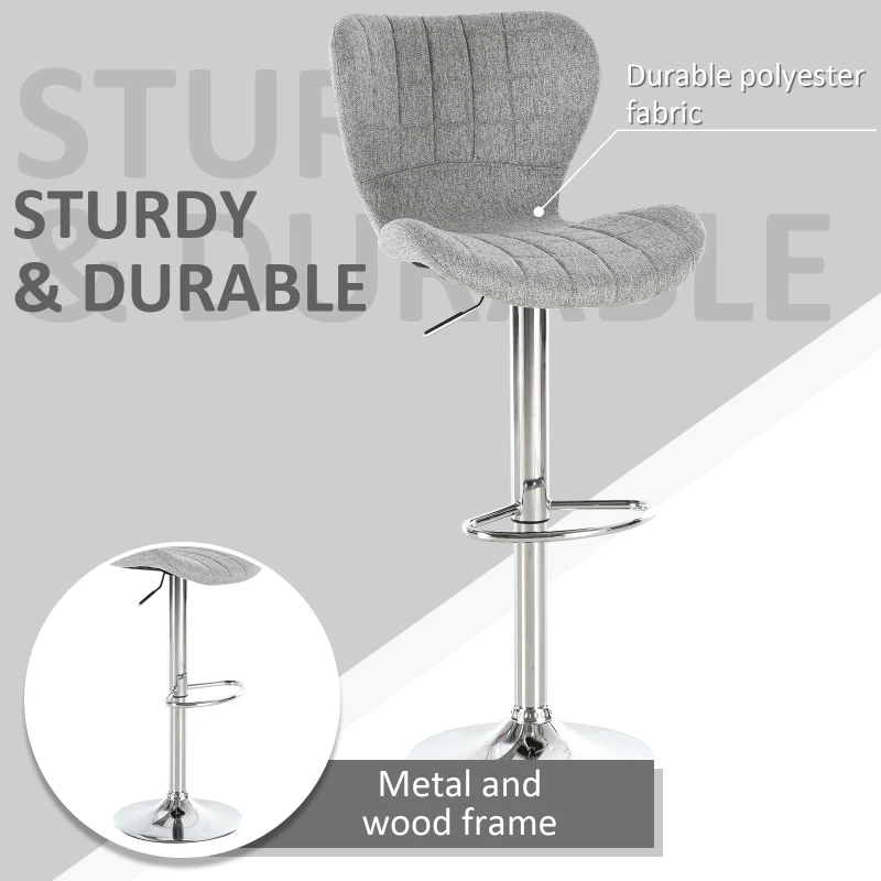 HOMCOM 2 Pieces Bar Stools Adjustable Height Counter Chair with/ Footrest for Home Pub, Grey