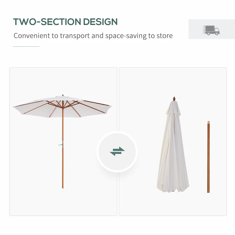 Outsunny 2.7m Wood Garden Parasol Sun Shade Patio Outdoor Market Umbrella Canopy with Top Vent, Off-white
