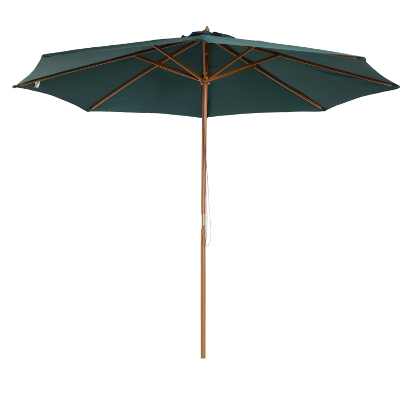 Outsunny 3m Wood Garden Parasol Sun Shade Patio Outdoor Market Umbrella Canopy with Top Vent, Green