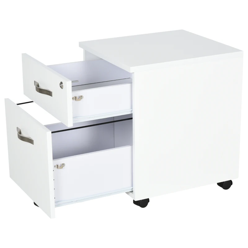 HOMCOM Modern Simple Design File Cabinet 2 Drawers 5 Caster Wheels with Lock Letter/A4 File Space Saving White