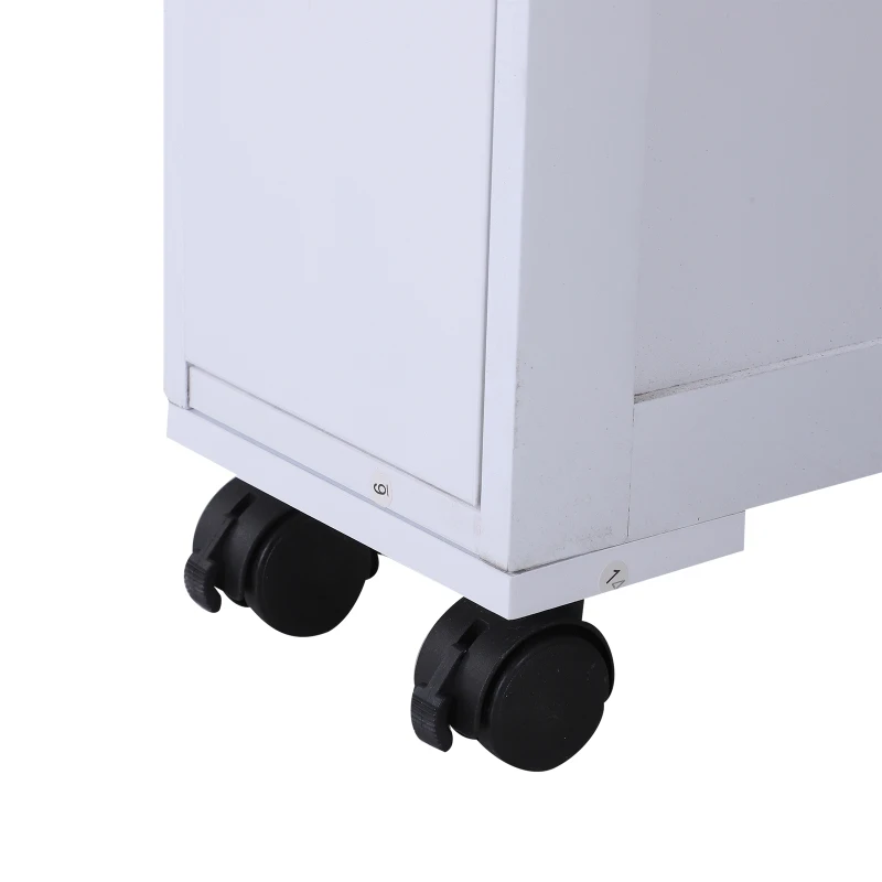 HOMCOM Rolling Bathroom Storage Cabinet Slim Side Holder Organizer with Drawers-White