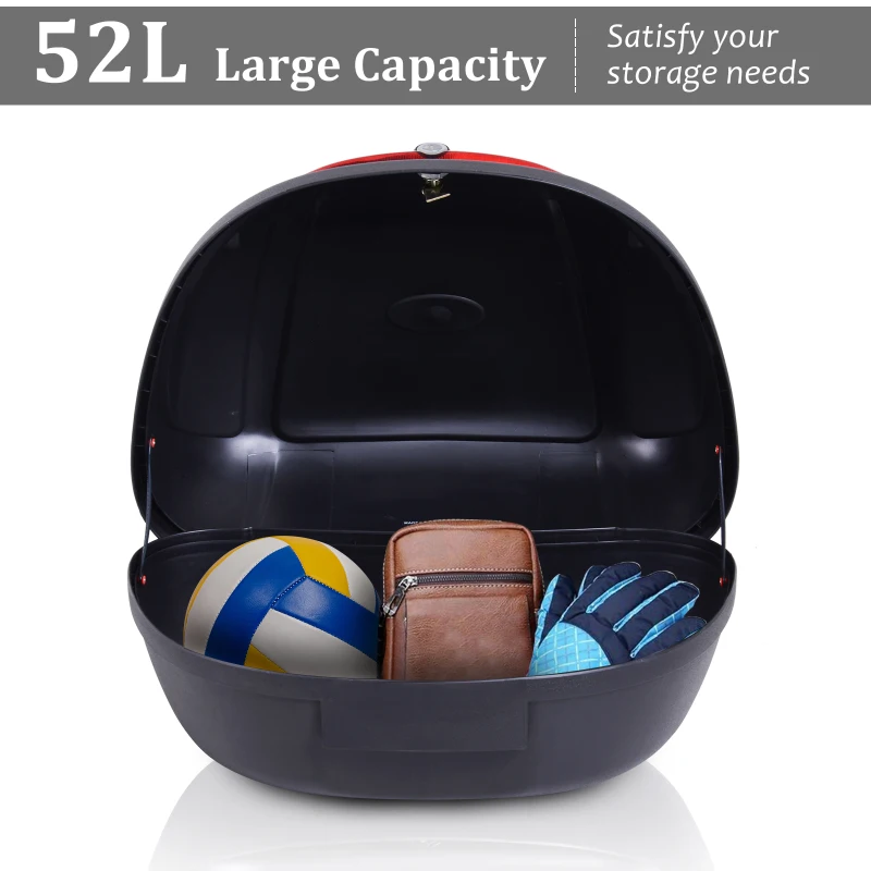 HOMCOM Motorcycle Tail box 52L Top Case Motorbike Trunk Helmet Carrier Luggage Helmet Storage Mount Rack w/ Keys