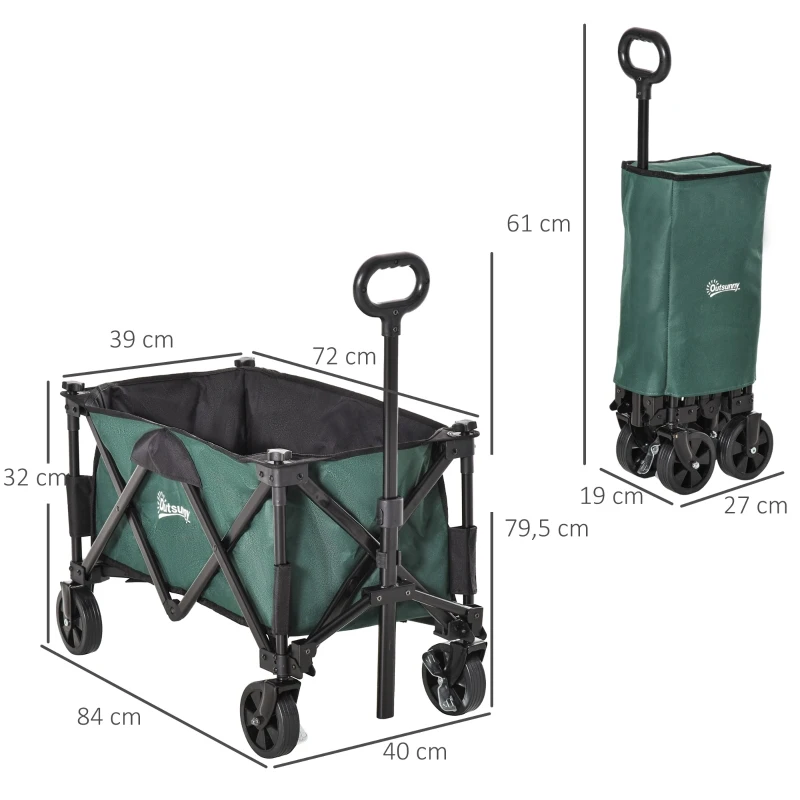Outsunny Folding Wagon Garten Cart Collapsible Camping Trolley Steel Frame Oxford Fabric