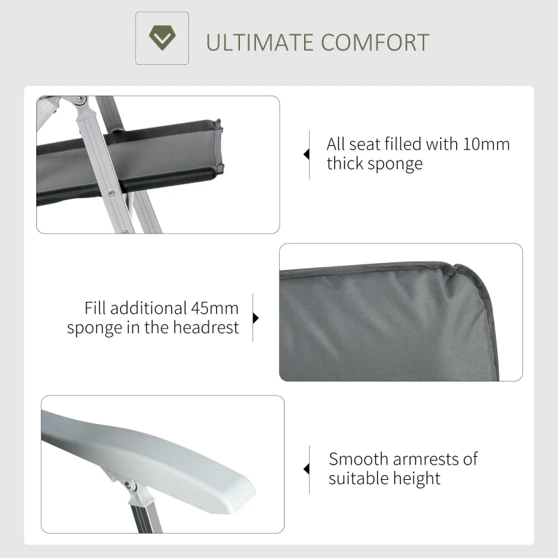 Outsunny Patio Folding Dining Chair w/ Adjustable Back & Armrest Portable for Camping Garden Pool Beach Deck Grey