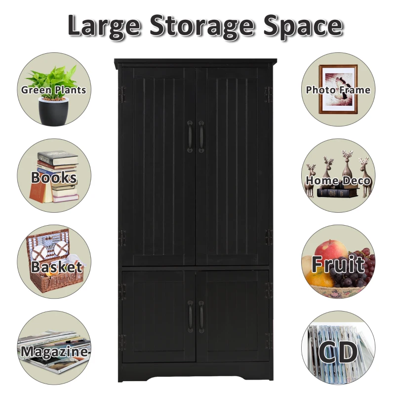 HOMCOM 4-Door Storage Cabinet Multi-Storey Large Space Pantry w/ Adjustable Shelves, Black