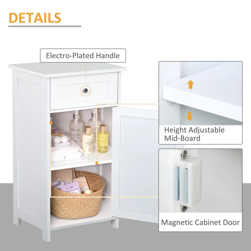 Kleankin Bathroom Cabinet Storage Cupboard MDF Double Door Freestanding Furniture 43L x 34W x 77Hcm White
