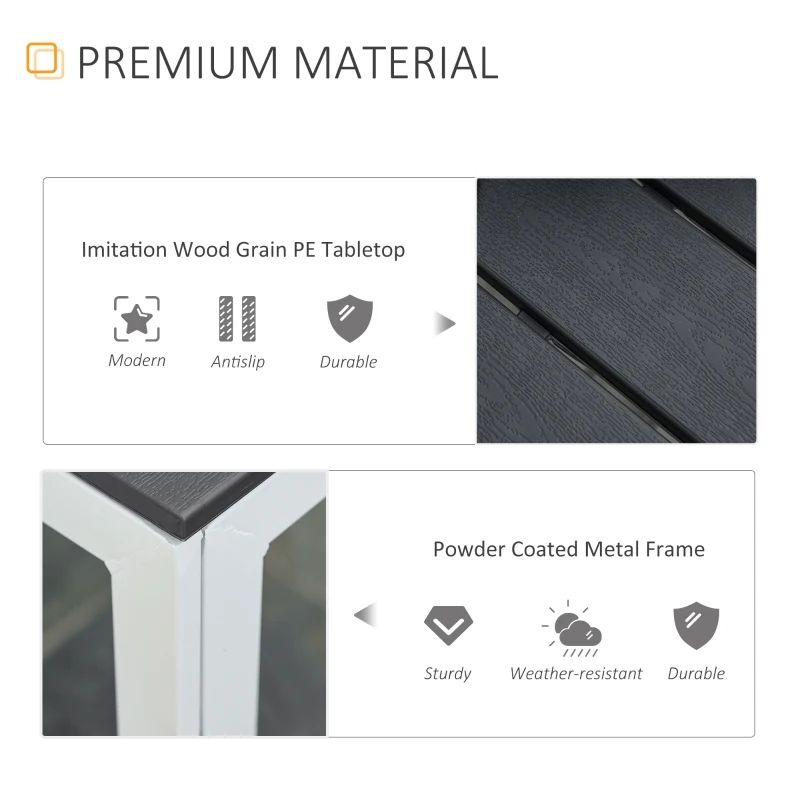 OUTSUNNY Patio Garden Square Steel Dining Table w/ Wood-imitating PE Surface, Outdoor Furniture for Porches, Backyards, Gardens or Poolside Dark Grey