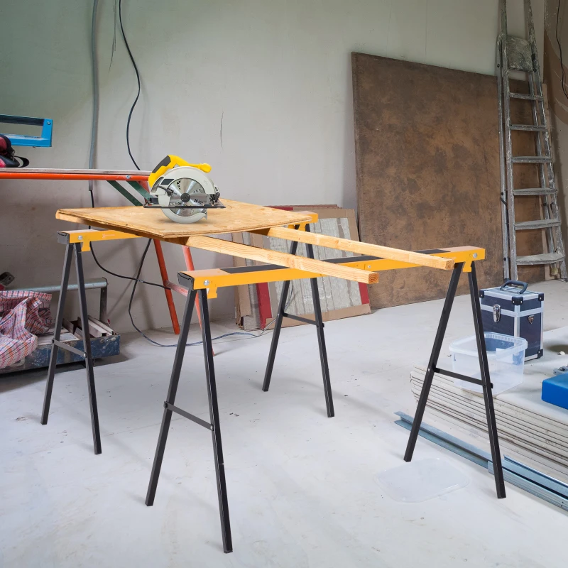 Durhand Heavy Duty Sawhorse Workbench Trestle Twin Non-slip Support Bars Pack Huge Cutting Stands