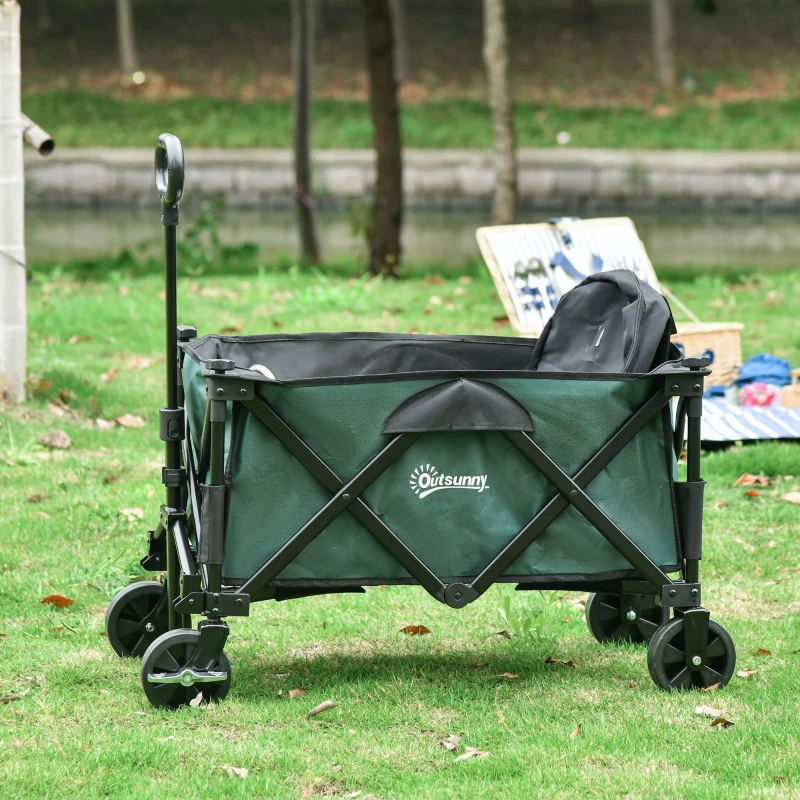 Outsunny Folding Wagon Garten Cart Collapsible Camping Trolley Steel Frame Oxford Fabric