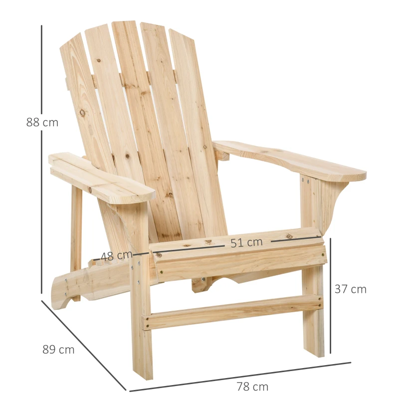 Outsunny Wood Adirondack Chair Seat Deck Reclined Extra Wide Seat for Patio Garden Deck Natural