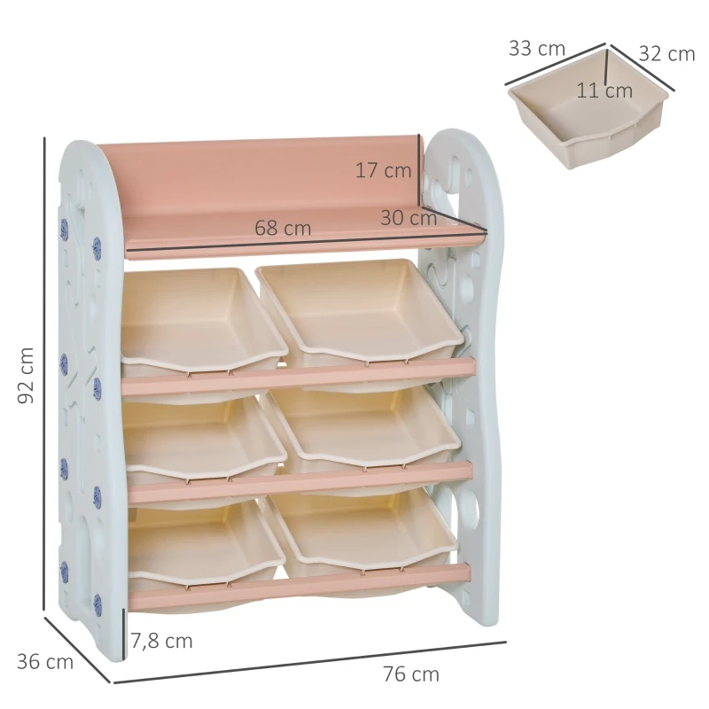 HOMCOM Kids Toy Storage Organizer with Open Shelf 6 Removable Bins for Bedroom Playroom Living Room Nursery Blue