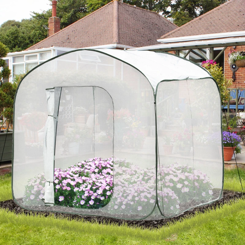 Outsunny 7' x 7' x 7' Pop Up Mini Greenhouse with Side Arc Door & Portable Zipper Bag for Plants Outdoor, PE Cover