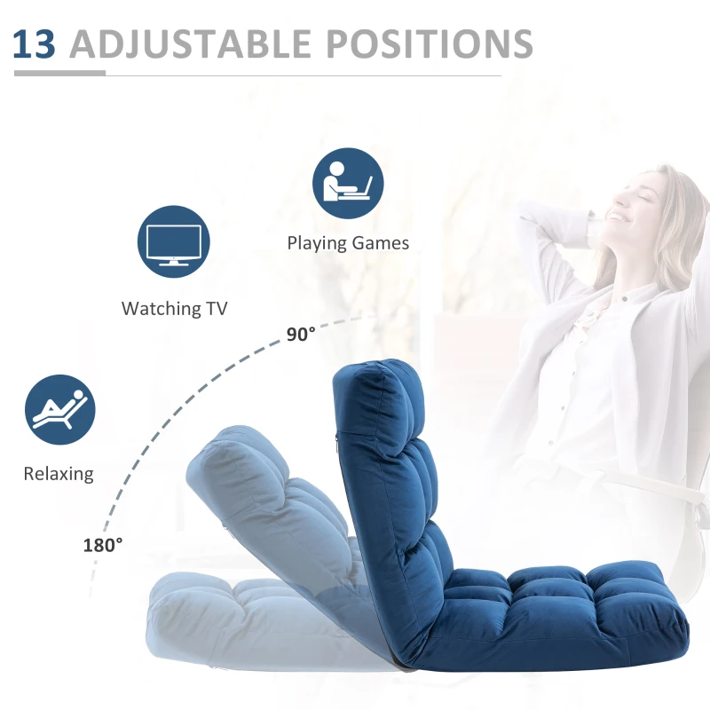 HOMCOM Adjustable Lazy Floor Sofa Chair Lounge Seat Gaming Couch Bed for Living Room, Home Office, Balcony, Blue