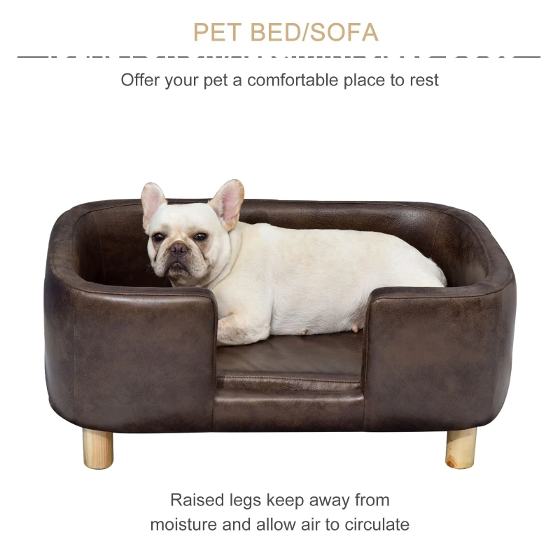 PawHut Luxury Pet Sofa Couch Sponge Cushioned Bed Lounge for Small Medium Sized Dog or Cat Easy to Clean Dark Brown