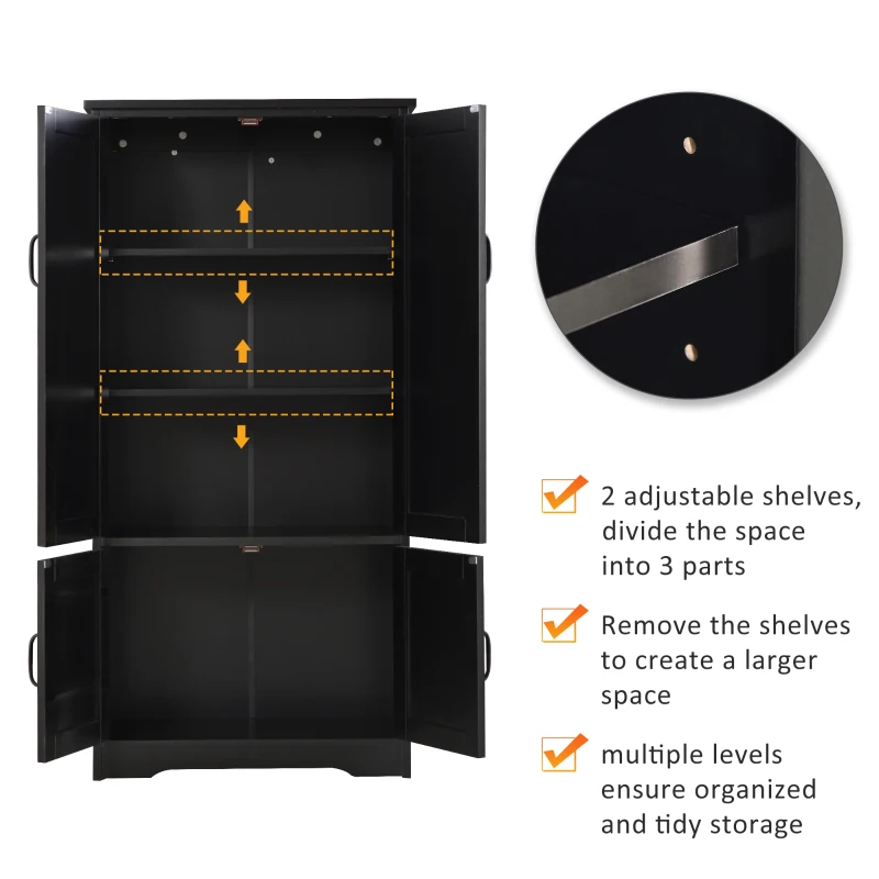 HOMCOM 4-Door Storage Cabinet Multi-Storey Large Space Pantry w/ Adjustable Shelves, Black