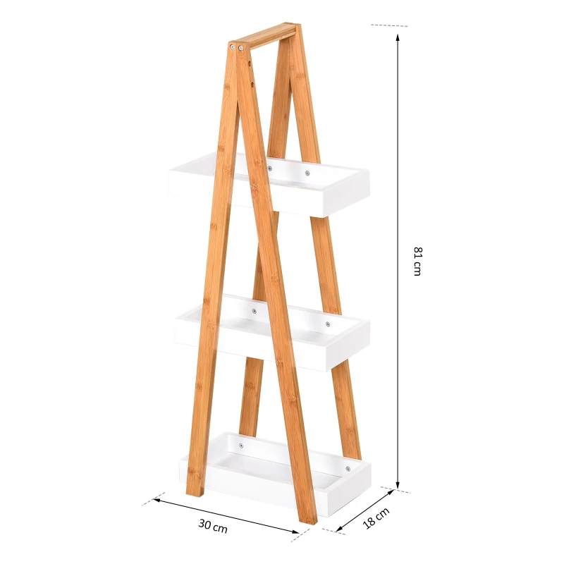 Kleankin 3-Tier Bathroom Shelf Storage Space Saver Wooden Toilet Rack, Bamboo Frame, White and Natural