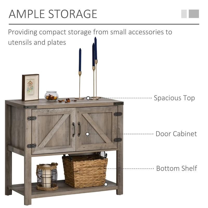 HOMCOM 2-Door Free Standing Storage Cabinet with Bottom Shelf, Kitchen Cupboard, Entryway Storage Cabinet- Grey