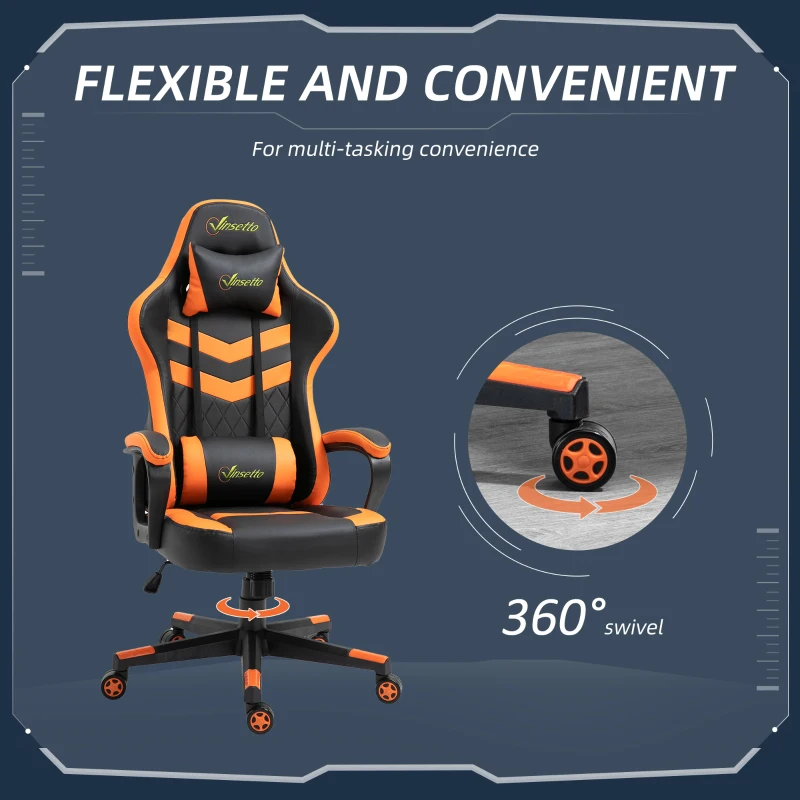 Vinsetto High Back Rocking Gaming Office Chair with Headrest and Lumbar Support, Rolling Casters Orange