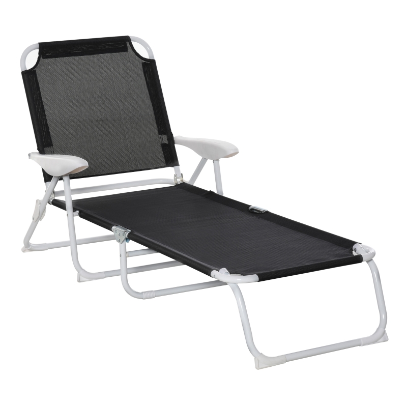 Outsunny Reclining Lounge Chair with 4-Level Adjustable Backrest Folding Sun Beach Lounger for Patio Garden Black