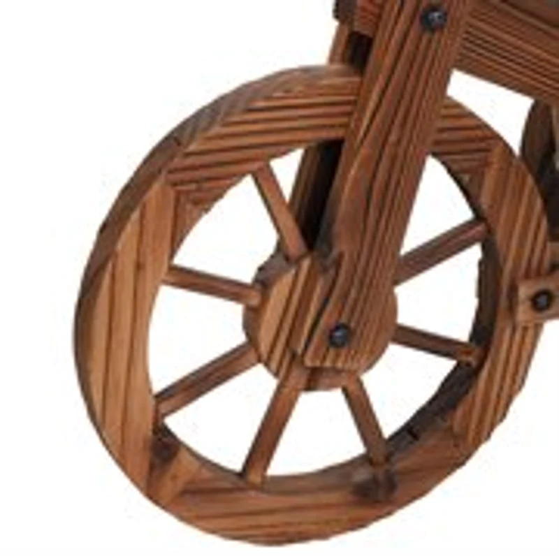 Outsunny Wooden Plant Cart Tricycle Shaped Garden Flower Pot Holder Modern Planter Display Storage Outdoor Carbonized Barrel