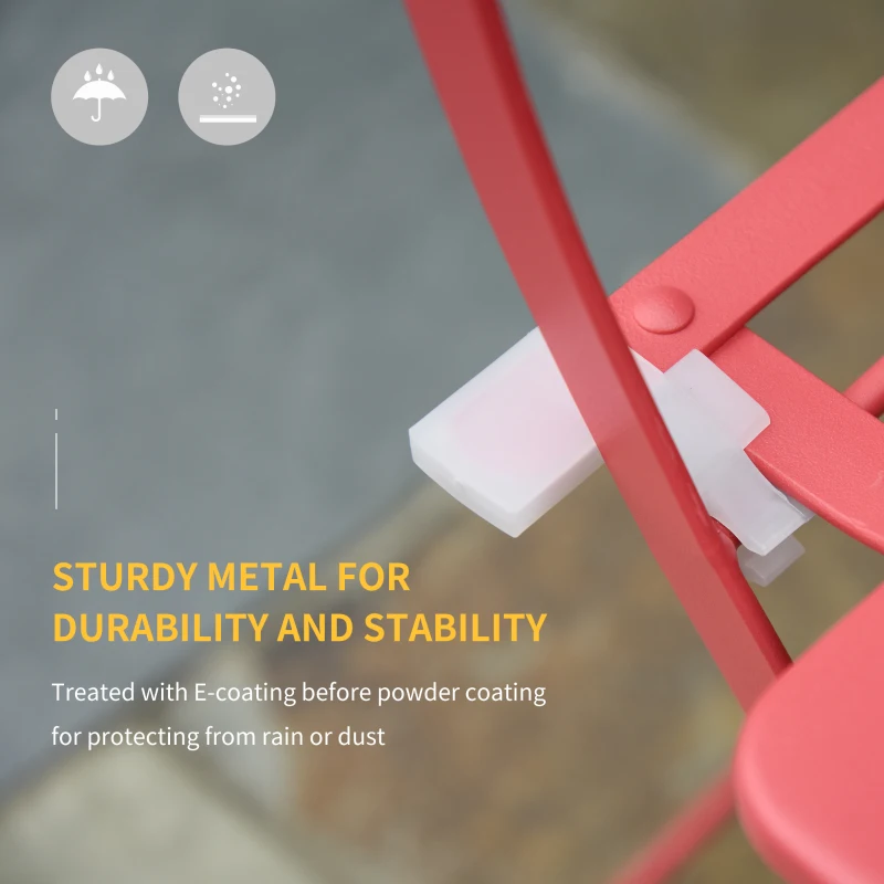 Outsunny 3pc Garden Table Set Foldable Dining Set with 1 Round Table and 2 Chairs Backyard Outdoor, Red