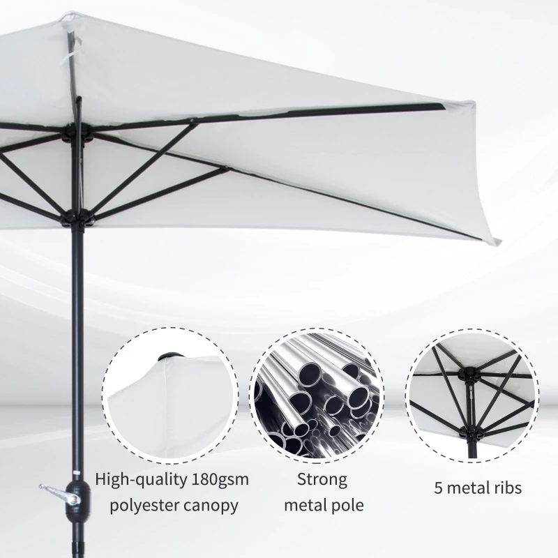 Outsunny 3(m) Round Parasol 8 Steel Ribs Construction Garden Outdoor Umbrella w Zink Alloy Crank & Tilt Function Cream
