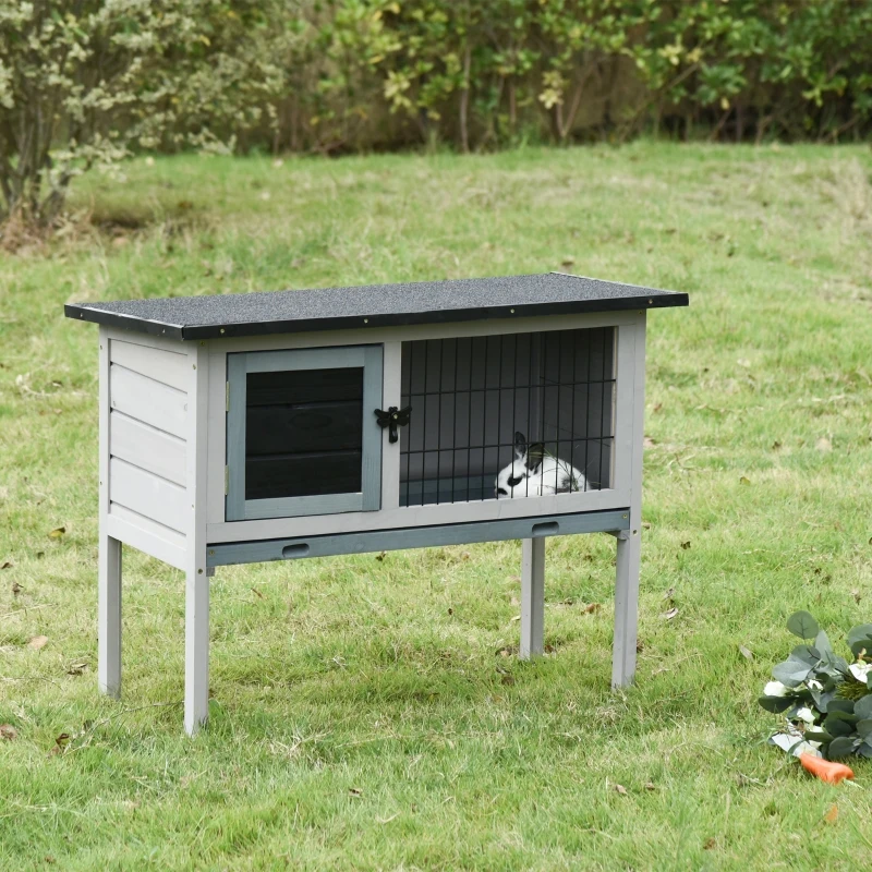 Pawhut Wooden Rabbit Hutch Bunny Cage Backyard Built in Tray Openable Asphalt Roof Small Animal House 86 x 45 x 70 cm