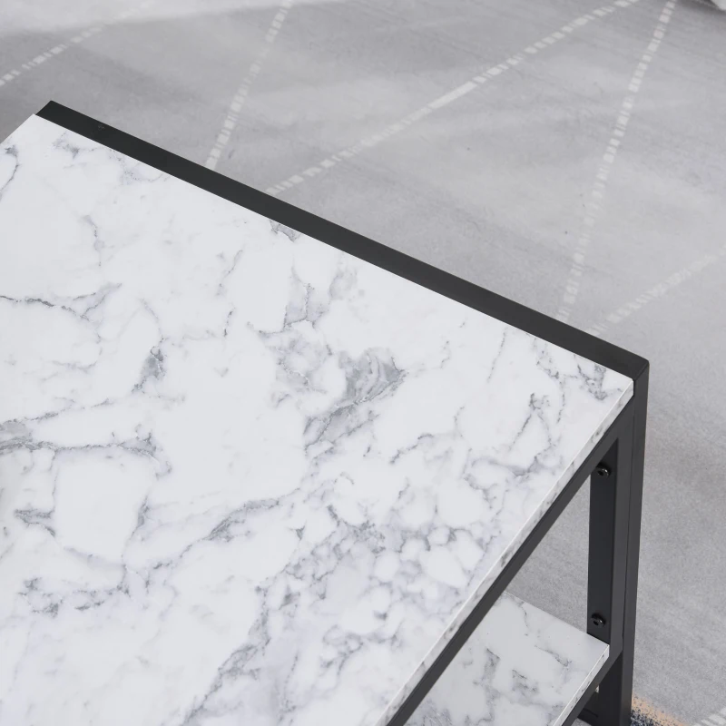 HOMCOM Minimalist Particle Board Coffee Table, Modern Marble Texture End/Side Table with Extra Storage Shelf, for Living Room Bedroom Dorm