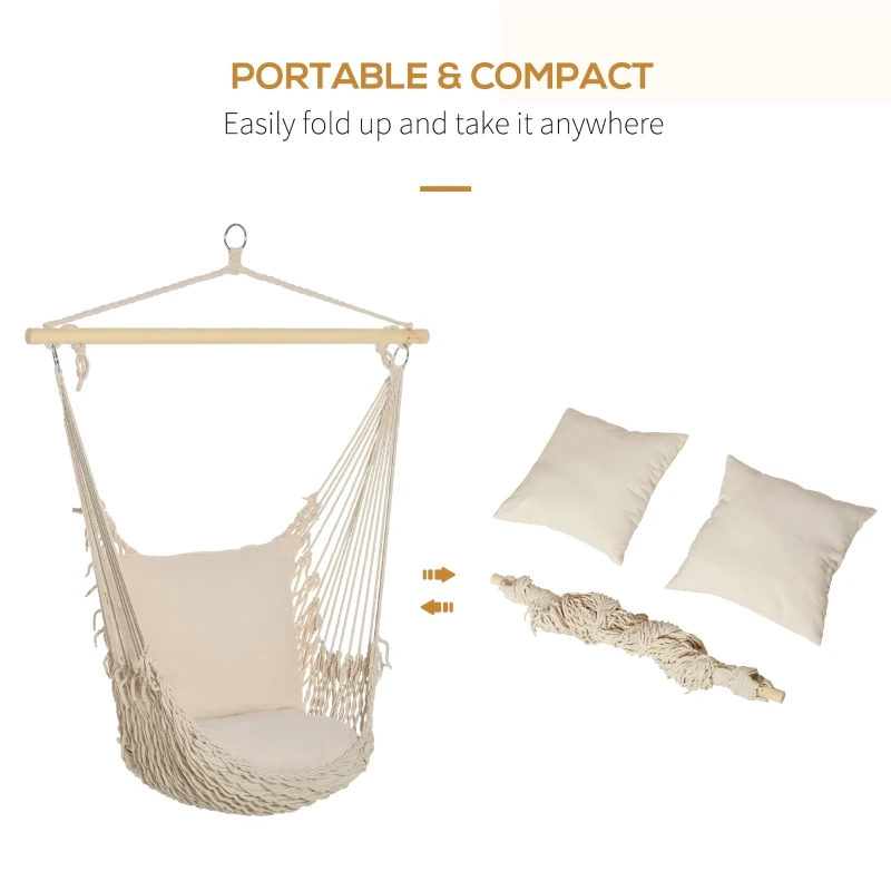 Outsunny Hammock Chair Hanging Rope Swing w/ Cushions Quality Cotton Weave for Superior Comfort, Durability Indoor or Outdoor Spaces
