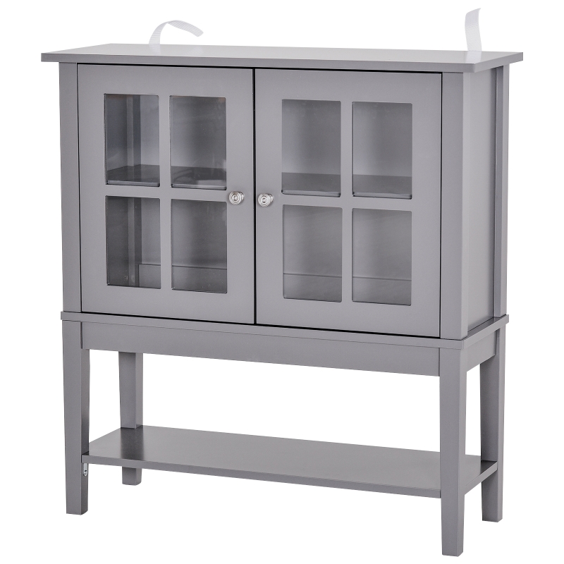 HOMCOM Modern Kitchen Solid Storage Sideboard Cabinet w/Glass Door– Dark Gray