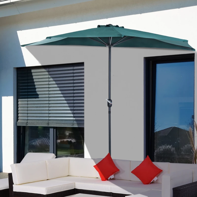 Outsunny 3(m) Round Parasol 8 Steel Ribs Construction Garden Outdoor Umbrella w Zink Alloy Crank & Tilt Function Green