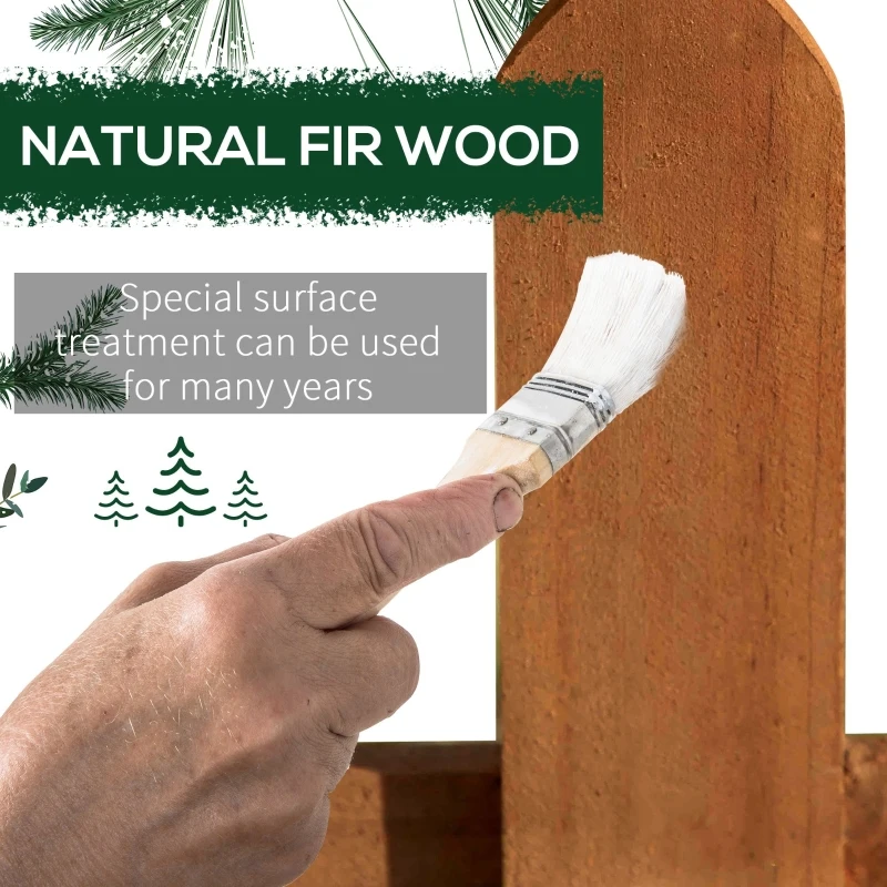 Outsunny Pack of 12 Wooden Border Fences, Garden Fixed Picket Fence for Lawn Edging, Flowerbed, Brown