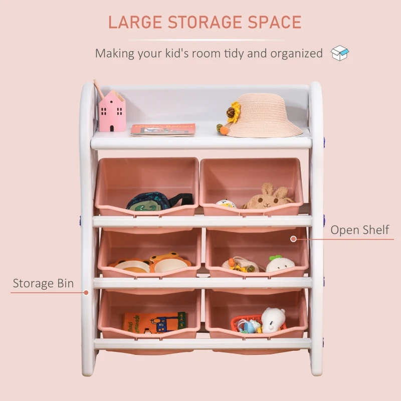 HOMCOM Kids Toy Storage Organizer with Open Shelf 6 Removable Bins for Bedroom Playroom Living Room Nursery White