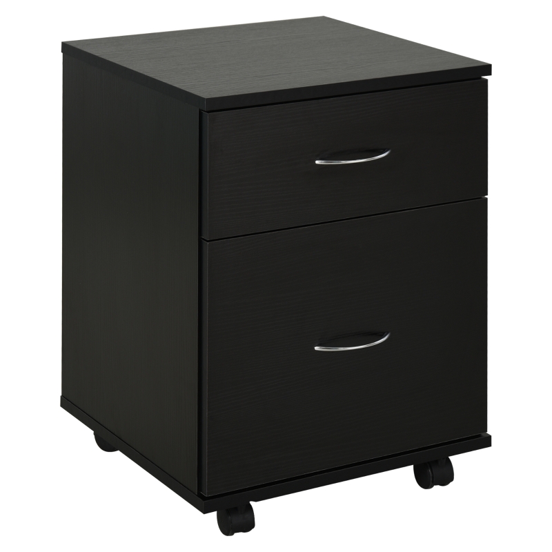 HOMCOM Mobile Wooden 2 Drawers Cabinet Bedside Table Storage Box with Wheels (Oak)