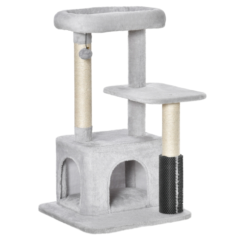 PawHut Cat Tree for Indoor Cats Climbing Tower Kitten Scratch Post Activity Center Kitten with Massage Toy Hanging Ball Bed Condo Perch 48 x 48 x 80cm Grey
