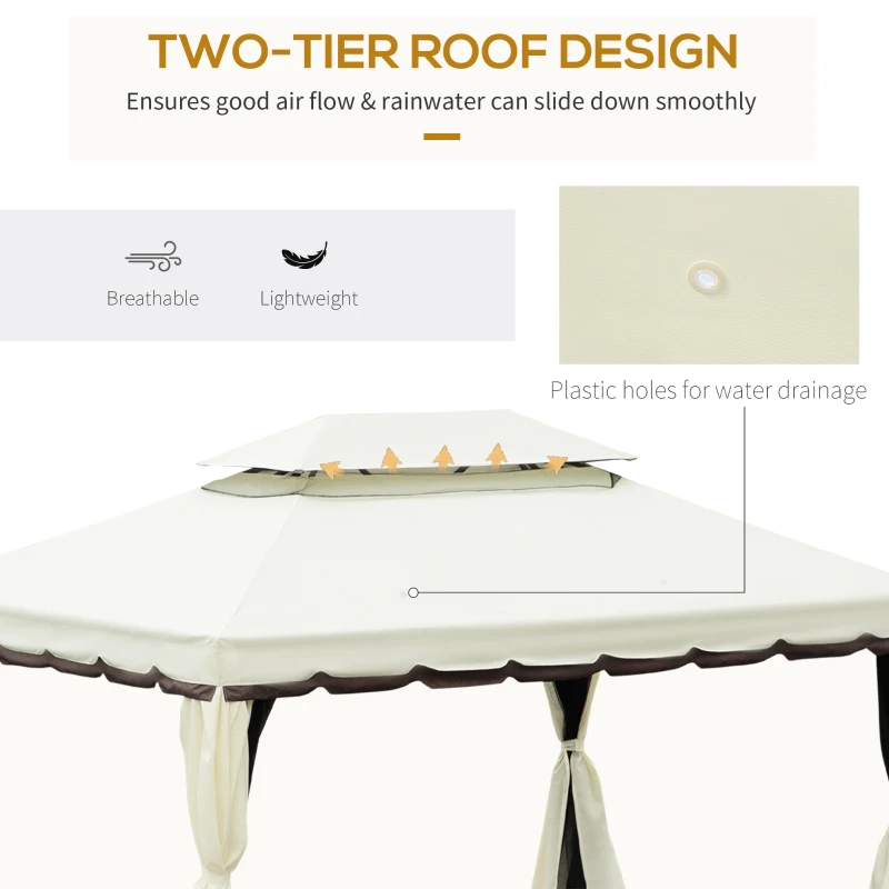 OUTSUNNY 10x13ft Aluminum Frame Gazebo Canopy Double Tier Garden Shelter with Netting and Curtains
