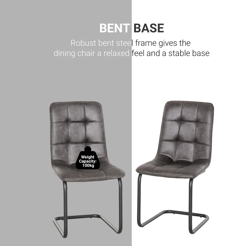 HOMCOM Set of 2 Dining Chairs Upholstered High Back Seat for Kitchen Living Room with Bent Metal Base, Grey