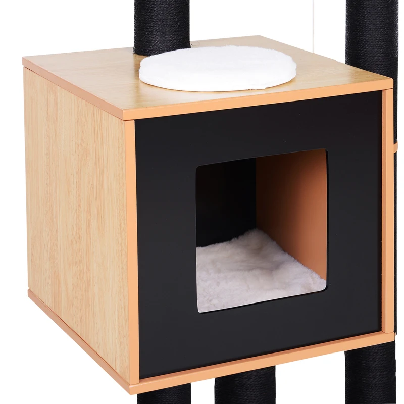 PawHut Cat Tree with Condo, Sisal Scratching Post and Washable Mat Black