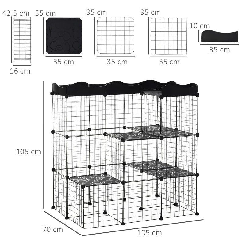 PawHut Pet Playpen DIY Small Animal Cage Fence with Door Ramp Accessories Indoor Outdoor for Kitten Pet Mink Black