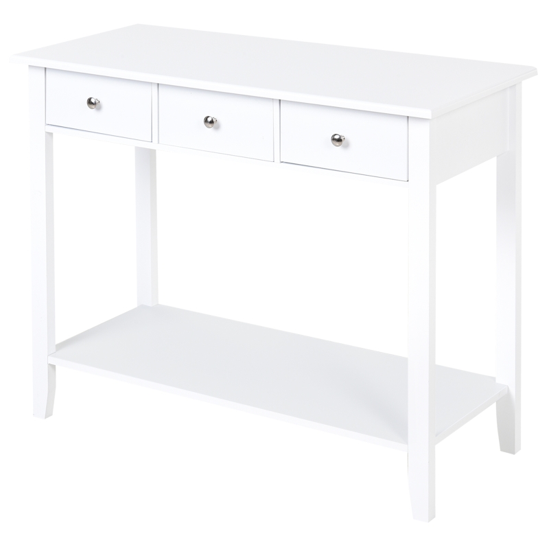 HOMCOM Console Table Industrial Desk W/ Drawer Bottom Shelf Living Room, Entryway, Bedroom White